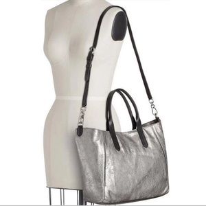 Cole Haan Crosby Leather Metallic Gunsmoke Bag